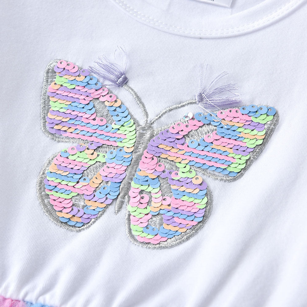 Girls Blue & Purple Long Sleeve Butterfly Tulle Dress (Age 3-8YRS)