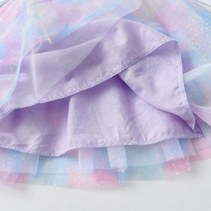 Girls Blue & Purple Long Sleeve Butterfly Tulle Dress (Age 3-8YRS)