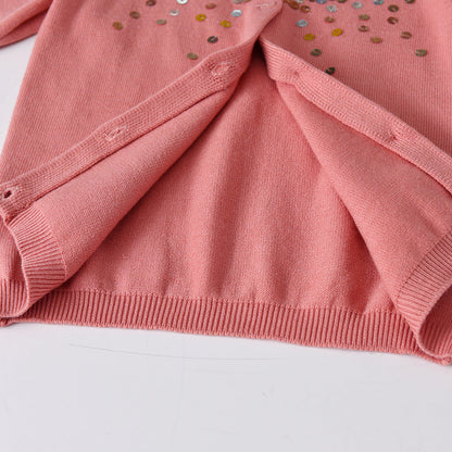 Girls Pink Sequin Knitted Cardigan (Age 3-8YRS)