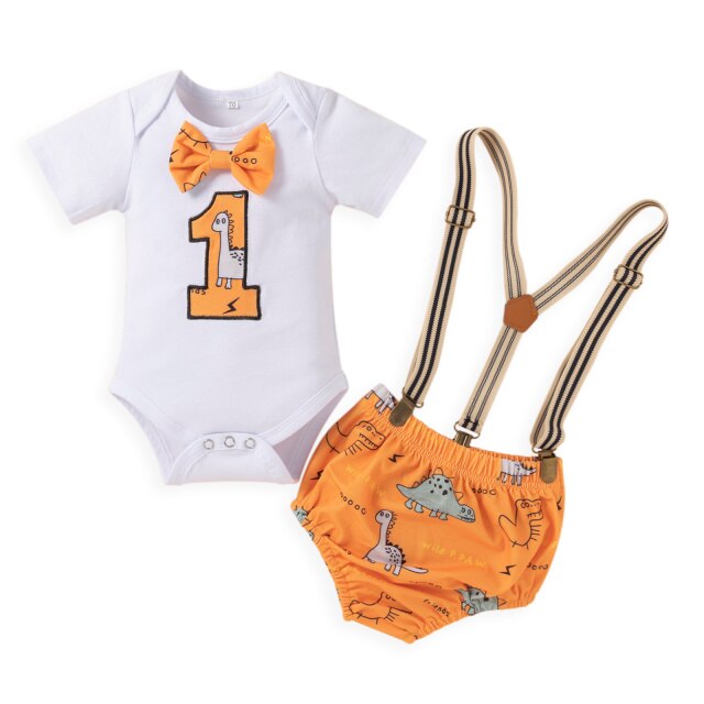 Baby Boys Bodysuit & Dinosaur Shorts With Braces Set (Age 9M-12M) Yellow