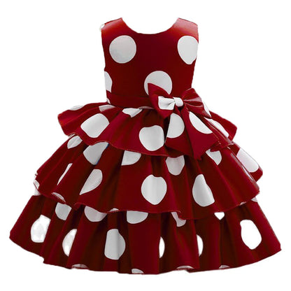 Girls Polka Dot Ruffle Dress (Age 18M-7YRS) Burgundy