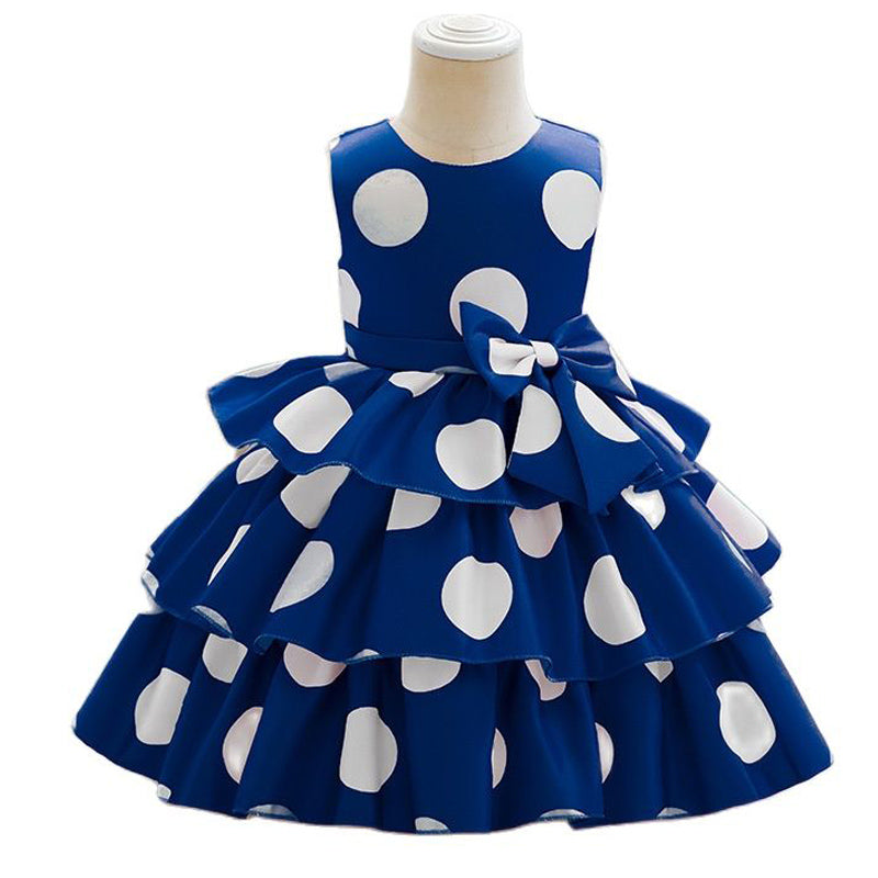 Girls Polka Dot Ruffle Dress (Age 18M-7YRS) Navy