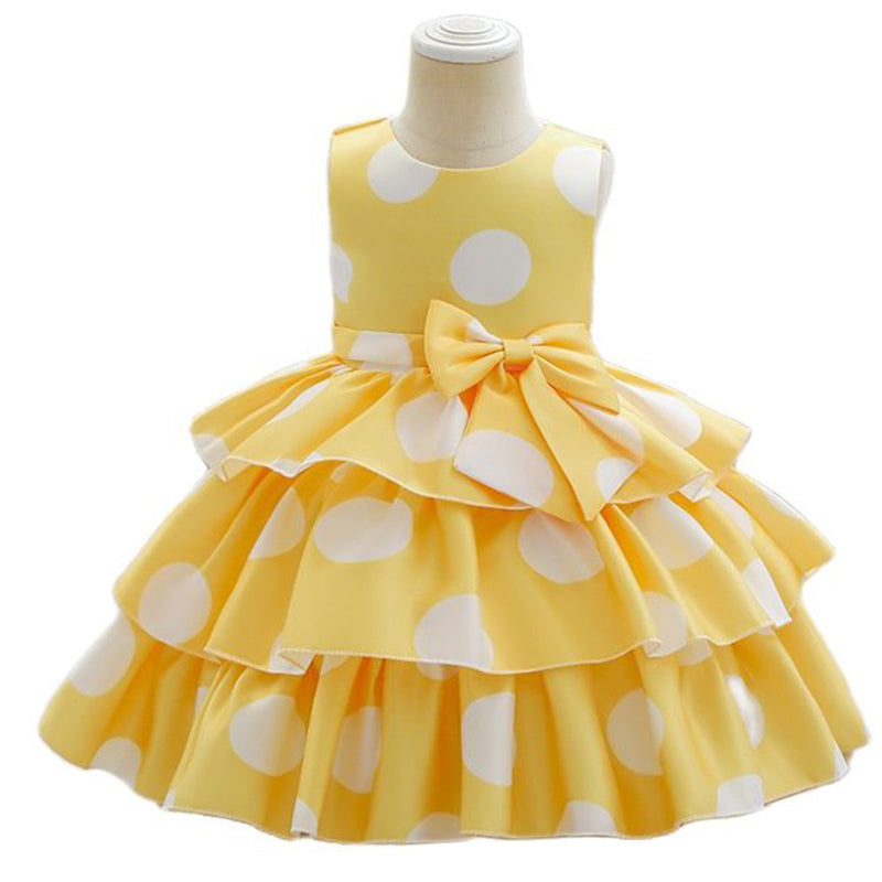 Girls Polka Dot Ruffle Dress (Age 18M-7YRS) Yellow