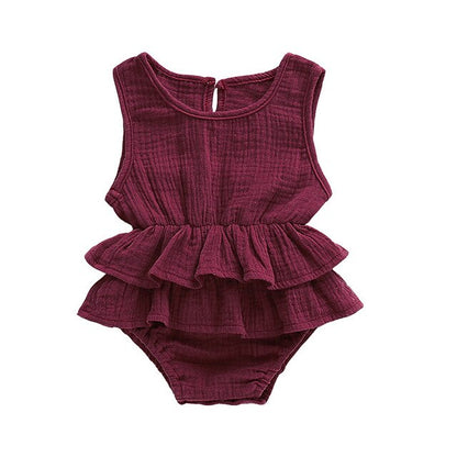Baby Girls Ruffle Bodysuit Romper (Age 6m-24m) Burgundy
