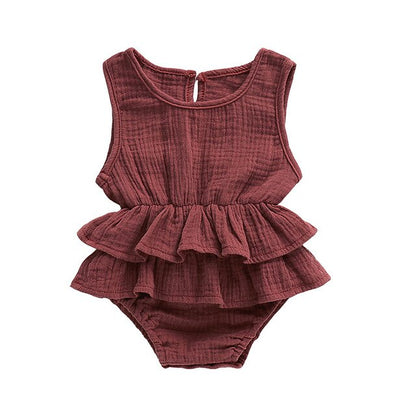 Baby Girls Ruffle Bodysuit Romper (Age 6m-24m) Brown